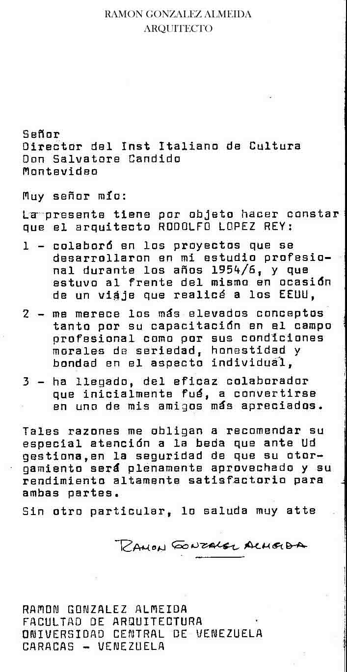 Letter from Arq. Ramón González Almeida